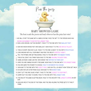 Pass The Prize PRINTABLE Baby Shower Game - Rubber Ducky Theme Pass The Prize Rhyme Game - Gender Neutral Baby Shower Game