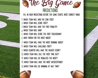 The Big Game Predictions Party Game INSTANT DOWNLOAD - PRINTABLE Football Party Game
