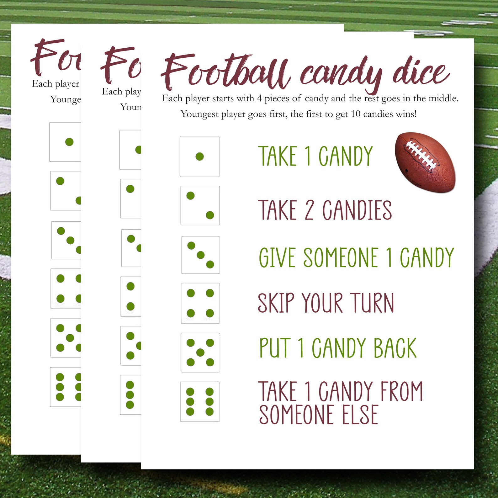 Football Candy Dice Game for Kids PRINTABLE Football Party Etsy