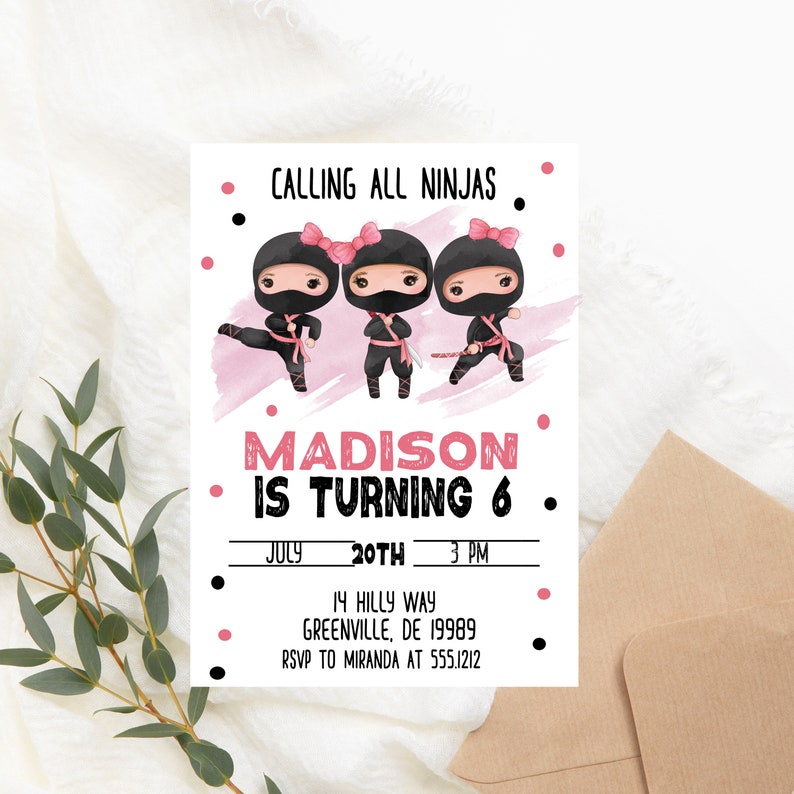 Ninja Girl Birthday Invitation PRINTABLE Ninja Party Etsy