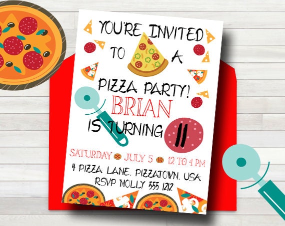 Printable Pizza Party Invitation Kids Pizza Party Etsy