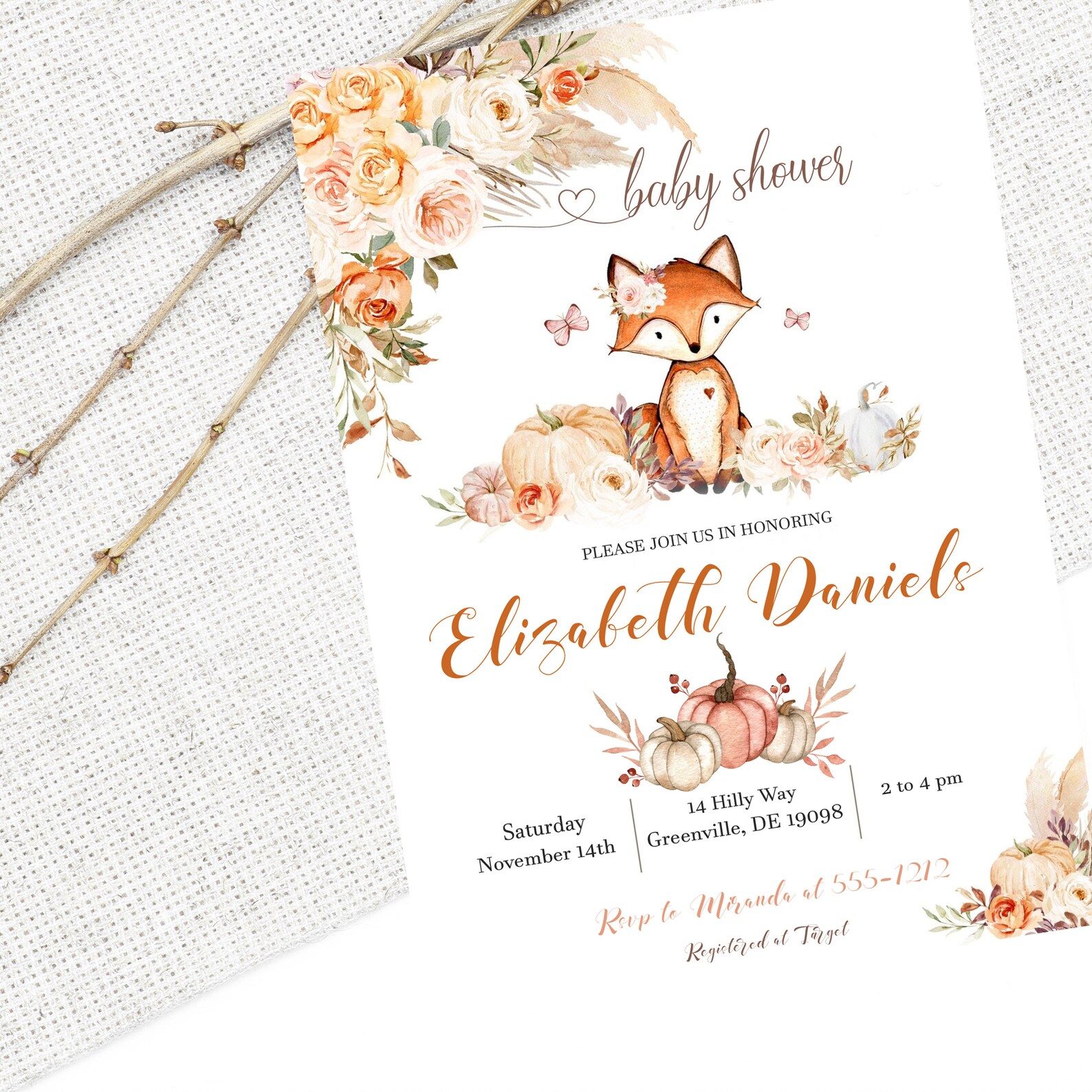 Fox Baby Shower Invitation PRINTABLE Woodland Fox Shower - Etsy