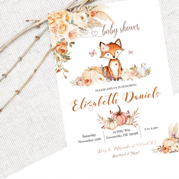Fox Baby Shower Invitation PRINTABLE Woodland Fox Shower - Etsy