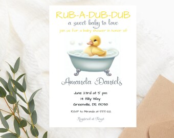 Yellow Rubber Ducky Baby Shower Invitation PRINTABLE - Gender Neutral Baby Shower Invitation