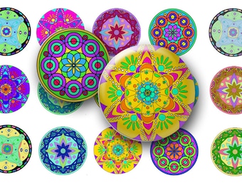 Mandalas bottle cap images - Mandalas 1 inch circles - Digital Bottle cap Images for magnets, key chains, pendants