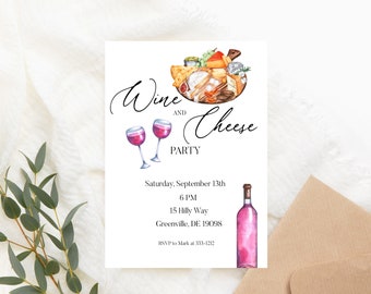 Wine And Cheese Party Invitation PRINTABLE - Charcuterie Board - Wine And Cheese Board Birthday, Retirement, Engagement, Shower Invitation