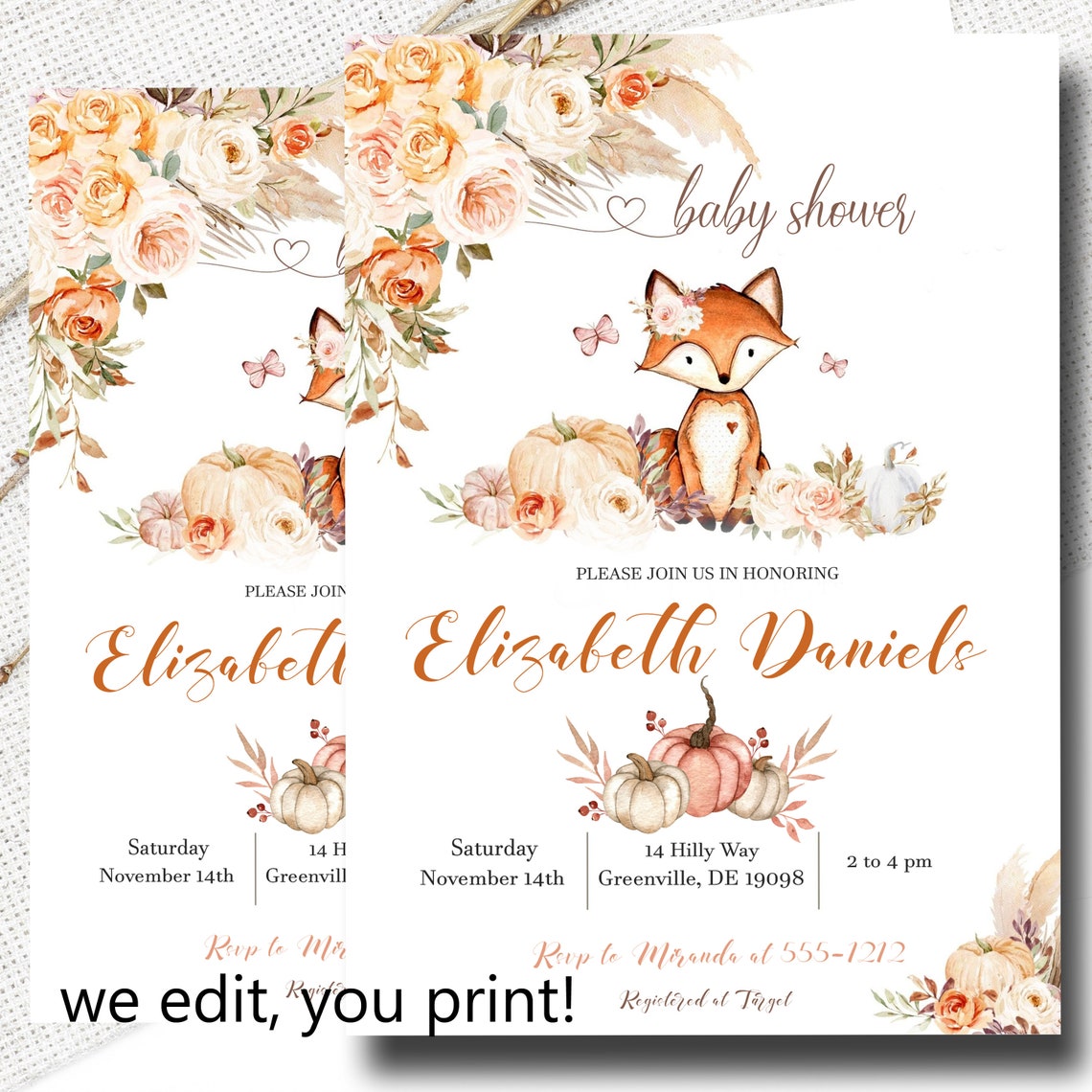 Fox Baby Shower Invitation PRINTABLE Woodland Fox Shower - Etsy