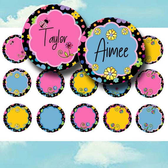 Editable Floral Bottle Cap Images – Colorful 1 Inch Circle JPEGs – DIY Printable Collage Sheet – Editable 4x6 Download