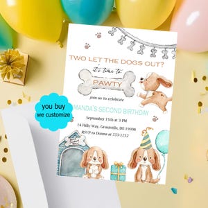 Two Let the Dogs Out Invitation - Puppy Dog Birthday Party Invite - Editable Digital Printable for 2nd Birthday - Pawty Invitation