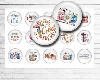 Christian Quotes Bottle Cap Sheet – Religious Quotes – 1 Inch Printable Circles – Faith Saying Craft Images