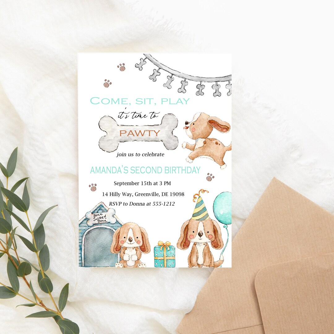 Dog Birthday Party Invitation PRINTABLE Puppy Invitation Doggie ...