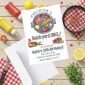 Backyard BBQ Birthday Invitation - Adult Cookout Party Invite - Summer Grill Celebration Digital Download