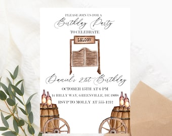 Country Western Birthday Invitation PRINTABLE - Adult Western Birthday Invitation - Saloon Invitation