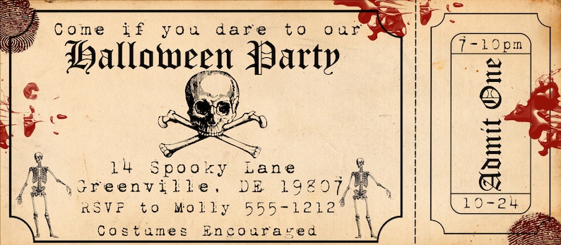 PRINTABLE Adult Halloween Ticket Party Invitation