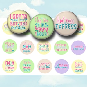 Funny Mothers Day Bottle Cap Images - Printable 1 Inch Circles - Digital Collage Sheet