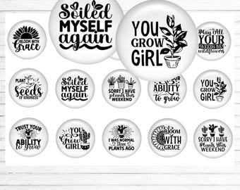 Funny Plant Quotes Bottle Cap Sheet - 1 Inch Circle Images - Printable Digital Collage Sheet