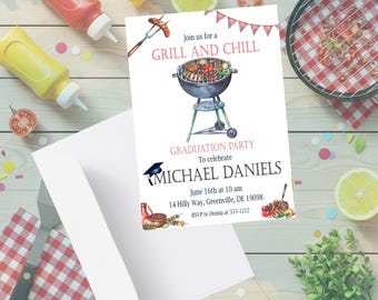 Grill and Chill Graduation Invitation – Editable BBQ Party Template – Printable Cookout Invite – Graduation Celebration
