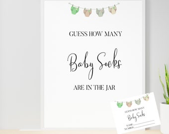 Guess How Many Socks Baby Shower Game – Printable Diapers and Wipes Theme – Fun Baby Shower Activity – Instant Download Game Card