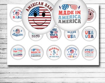 4th of July Quotes Bottle Cap Sheet – Printable Patriotic i Inch Circles –  Independence Day