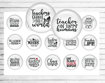 Teacher Bottle Cap Images – Printable Teacher Collage Sheet – 4x6 Bottle Cap Art – Teaching Quotes – Staff Gifts  – Back to School