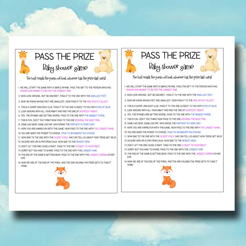 Pass the Prize PRINTABLE Baby Shower Game Pass the Prize - Etsy