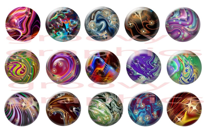 Colorful Abstract Circles Bottle Cap Images - Printable 1 Inch Round Designs - BCI Images For Magnets, Pendants, Badge Reels image 3