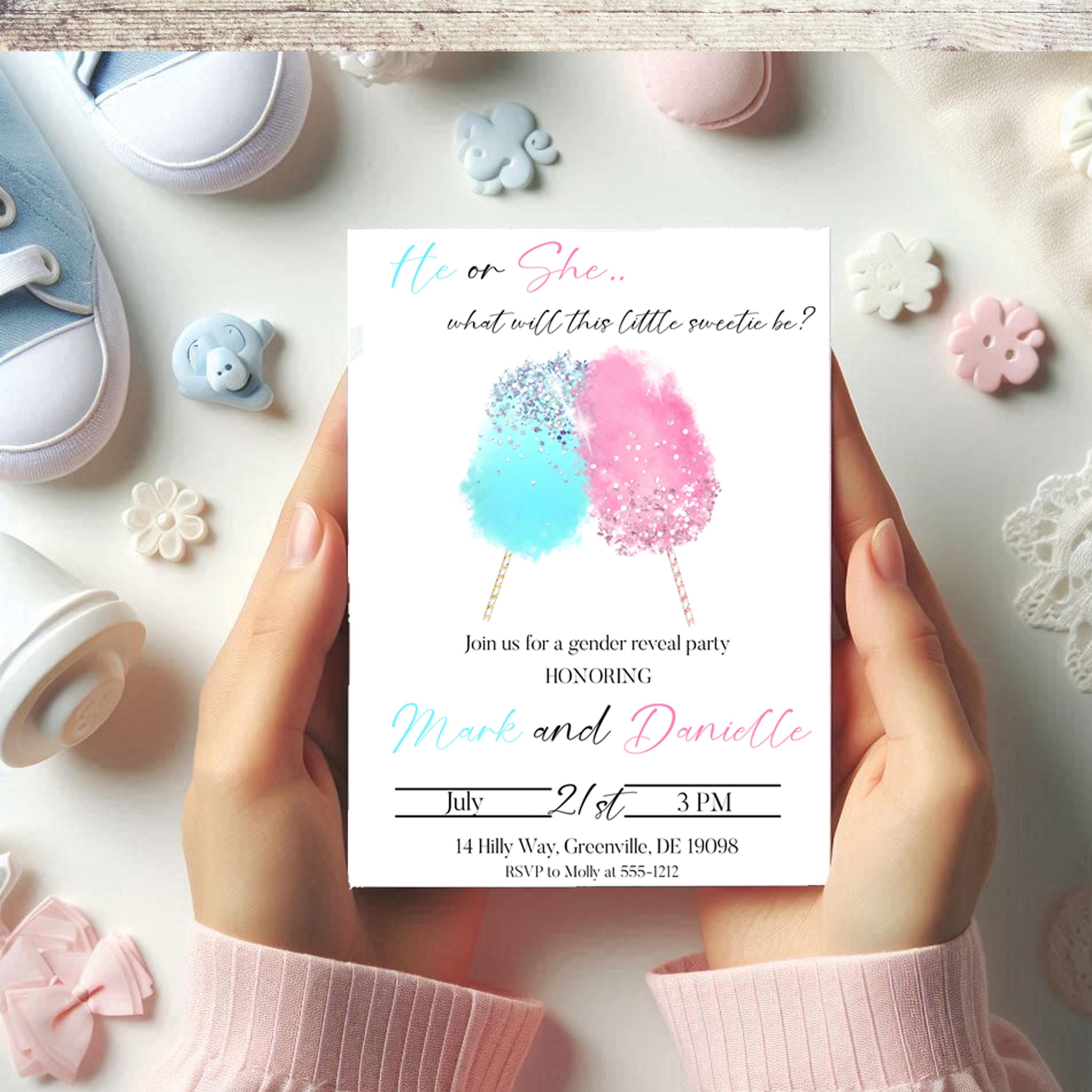 Cotton Candy Gender Reveal Invitation PRINTABLE - Candy Gender