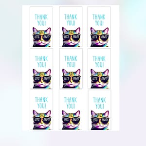 Funny Cat Birthday Party Thank You Tags PRINTABLE  -Kitty Birthday Party