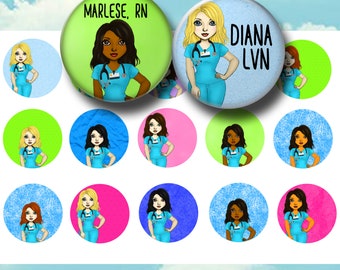 Editable JPEG  Nurses 1 Inch Circle Bottle Cap Images - Colorful Nursing Bottlecap Circles For Badge Reels, Magnets, Keychains, Stickers