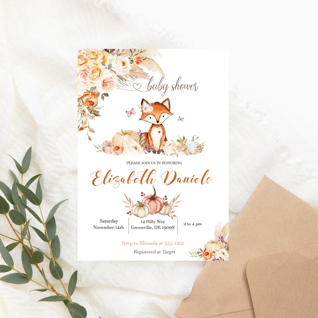 Fox Baby Shower Invitation PRINTABLE - Woodland Fox Shower Invitation ...