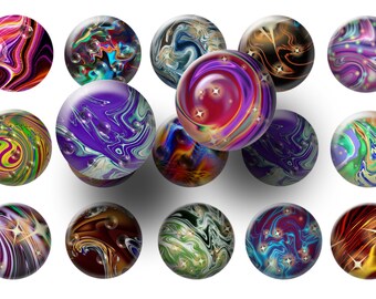 Colorful Abstract Circles Bottle Cap Images - Printable 1 Inch Round Designs - BCI Images For Magnets, Pendants, Badge Reels