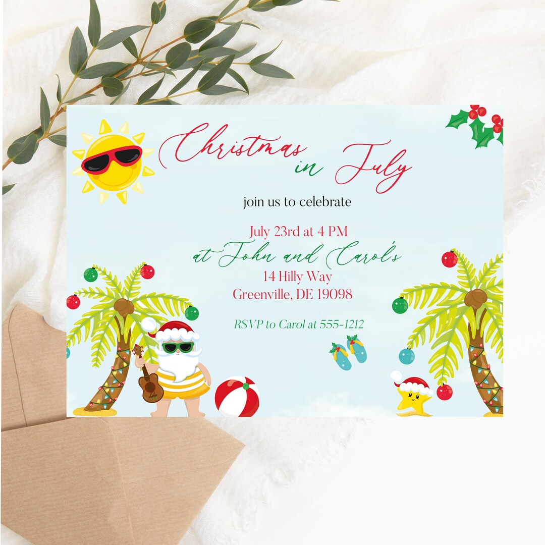 Christmas in July Invitation PRINTABLE Beach Christmas Invitation