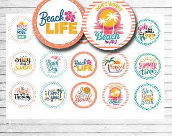 Beach Quotes Bottle Cap Images – Beach Life Collage Sheet – Summer Crafts – 4x6 Bottlecap Sheet