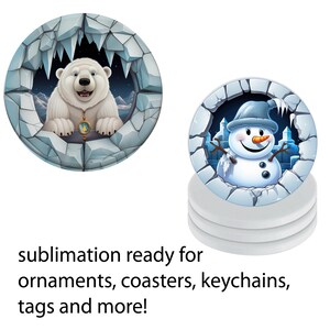 3D Breakthrough Christmas Sublimation PNG Bundle - Round Ornament Designs - 10 Inch Circle PNG - Printable Holiday Coaster Design image 3