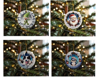 3D Breakthrough Christmas Sublimation PNG Bundle - Round Ornament Designs - 10 Inch Circle PNG - Printable Holiday Coaster Design