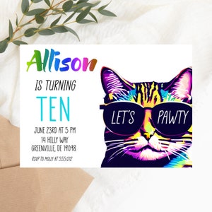 Funny Cat Birthday Party Invitation PRINTABLE  -Pawty Birthday Cat Party