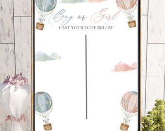 Hot Air Balloons Gender Reveal Vote Board PRINTABLE - Elephants Gender Reveal Party - Gender Guess Board - Gender Reveal Game