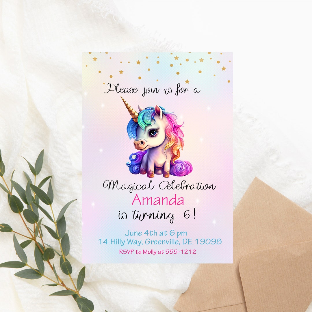 Unicorn Birthday Party Invitation PRINTABLE Magical Celebration ...