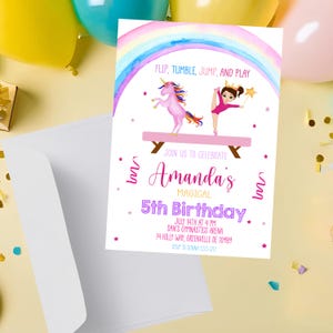 Gymnastics Unicorn Birthday Invitation PRINTABLE - Gymnastics Party Invitation - Magical Birthday Celebration