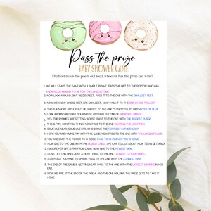Donut Pass The Prize PRINTABLE Baby Shower Game - Pass The Prize Rhyme Game - Gender Neutral Baby Shower Game