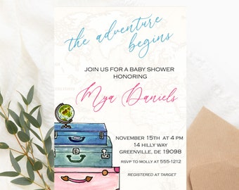 The Adventure Begins Baby Shower Invitation PRINTABLE - Travel Baby Shower Invitation - Gender Neutral Baby Shower Invitation