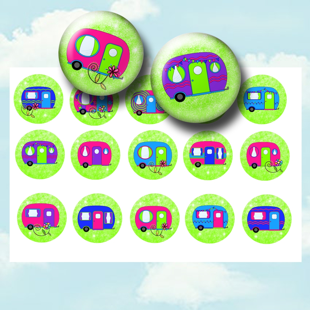 Camper 1 Inch Bottle Cap Images - Camping Printable 1 Inch Circles for ...
