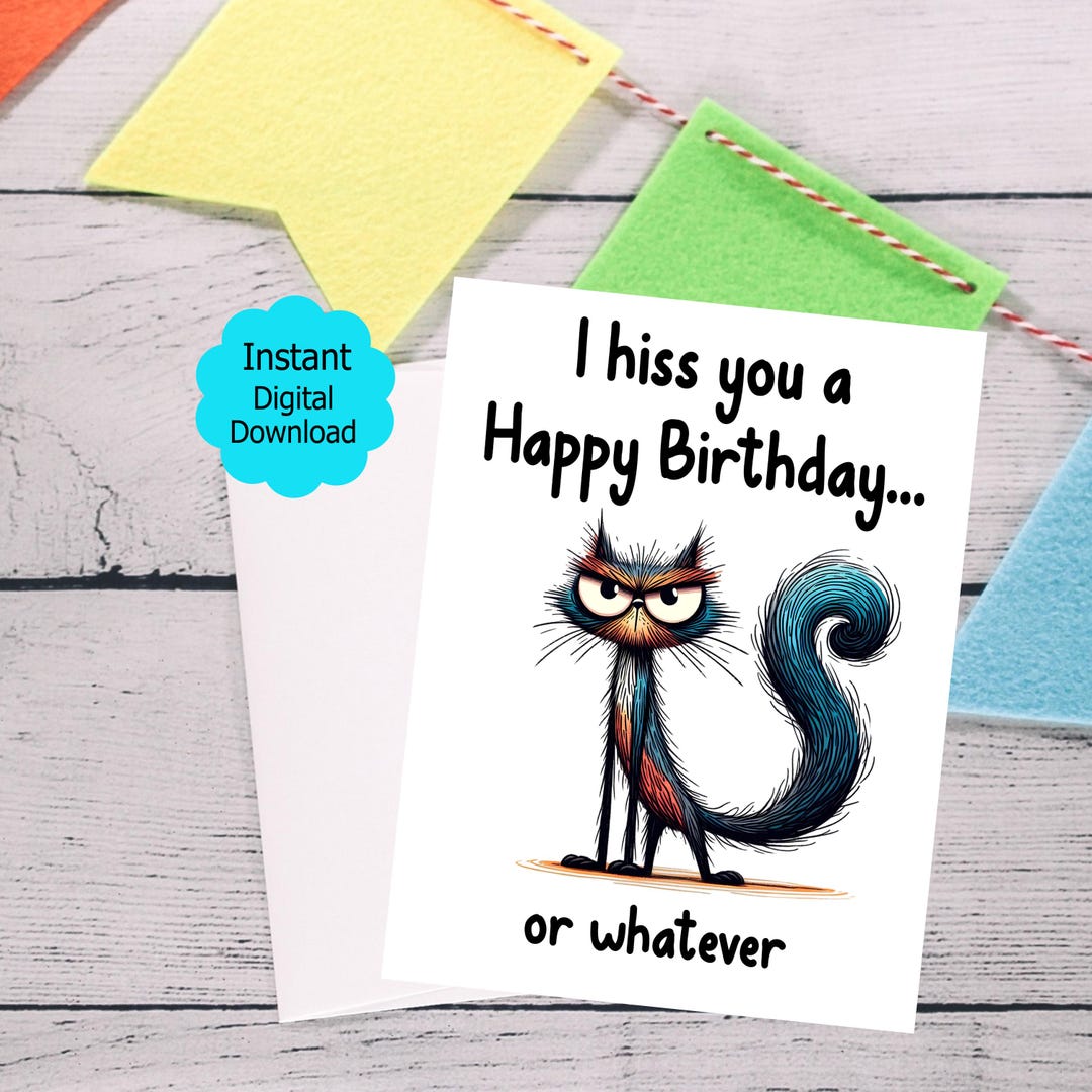 Funny Grumpy Cat Birthday Card – Sarcastic Humor (PDF) - Etsy