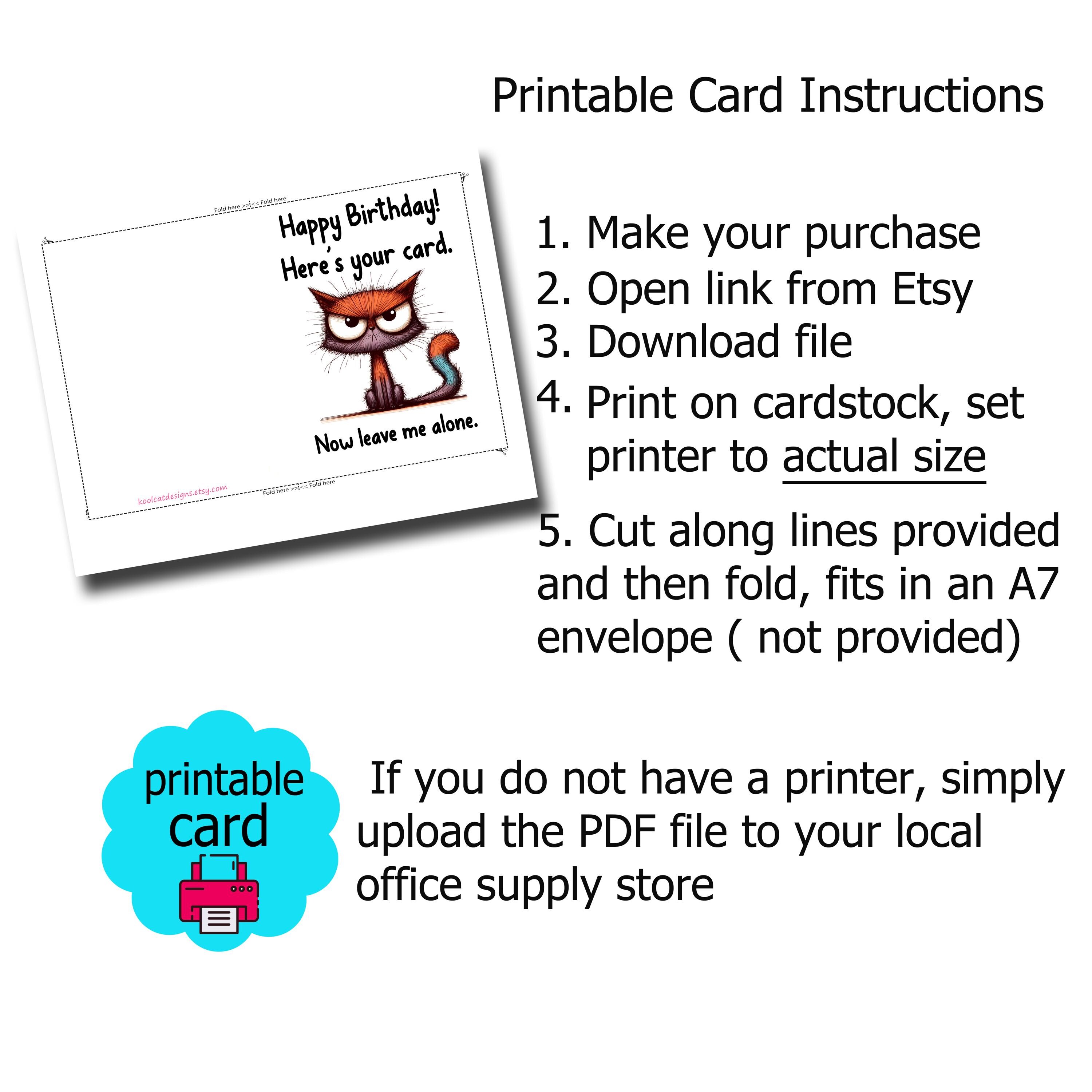Funny Sarcastic Cat Birthday Card Printable PDF – Grumpy Cat Humor ...