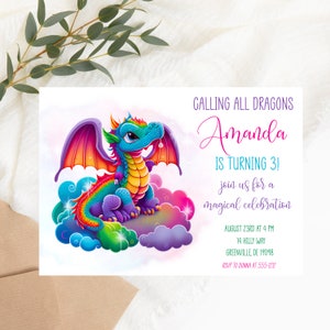 Dragon Birthday Party Invitation PRINTABLE - Magical Celebration Invitation