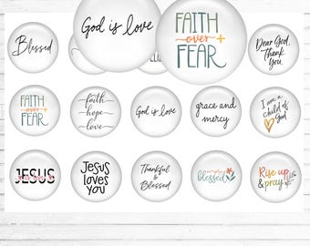 Christian Quotes Bottle Cap Sheet – Minimalist Religious Quotes – 1 Inch Printable Circles – Faith Saying Craft Images