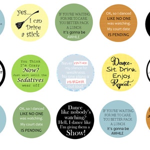 Sarcastic Sayings Bottle Cap Images – Printable 1 Inch Circles – Funny Snarky Quotes For Magnets, Keychains and Crafts image 3