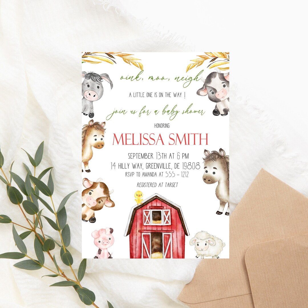 Farm Baby Shower Invitation PRINTABLE Watercolor Gender Neutral