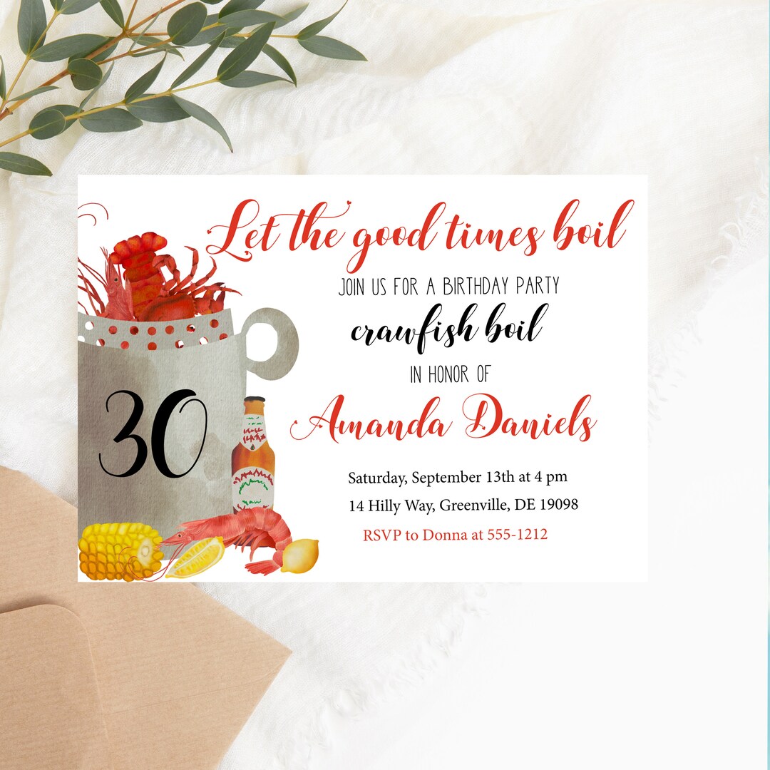 Crawfish Boil Birthday Party Invitation PRINTABLE - Low Country Boil ...