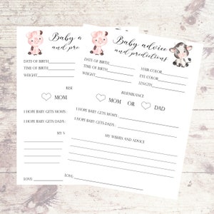 Carte de prédiction et de conseils pour une baby shower avec les animaux de la ferme – Jeu imprimable pour bébé de basse-cour – Jolie activité de baby shower sur le thème de la ferme